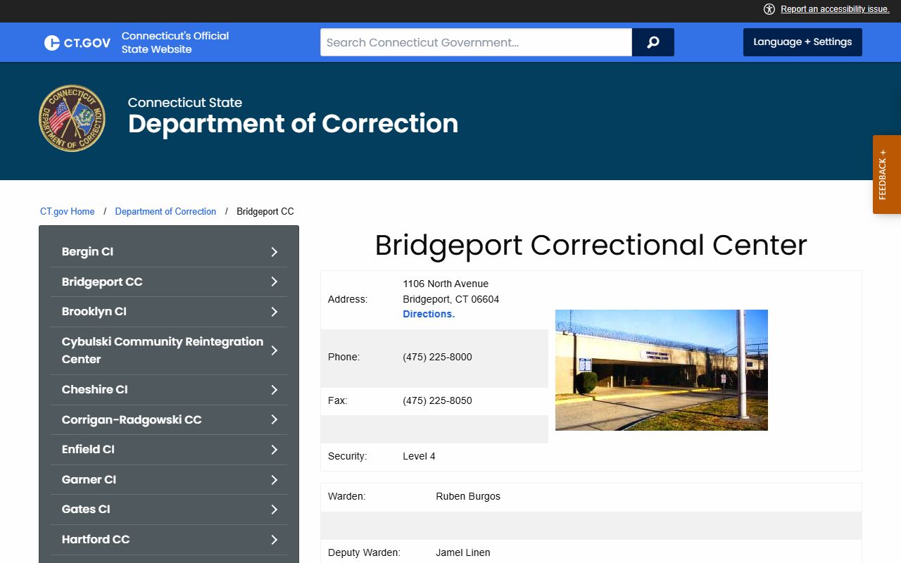Bridgeport Correctional Center state facility in Fairfield County