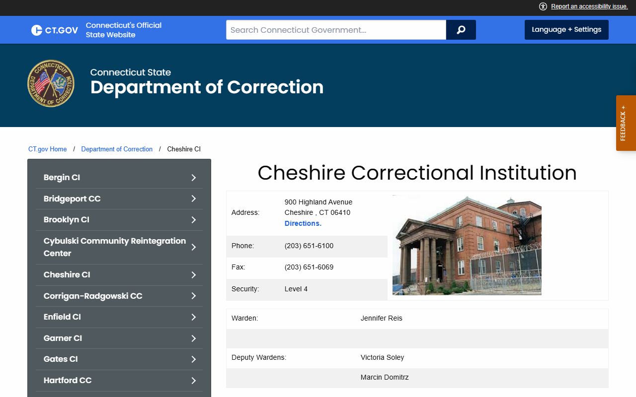 Cheshire Correctional Institution inmate records facility