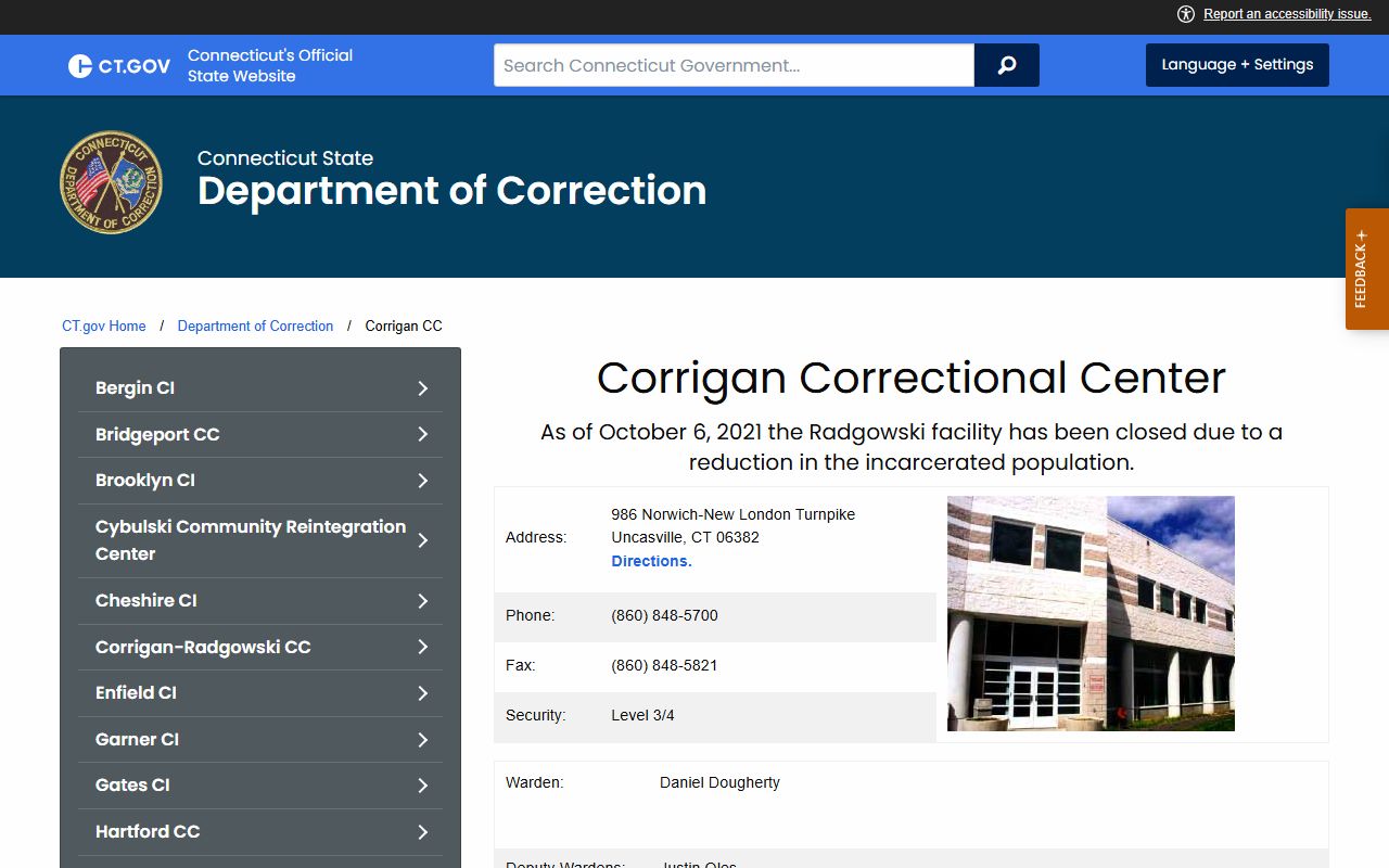 Corrigan-Radgowski Correctional Center state facility in New London County