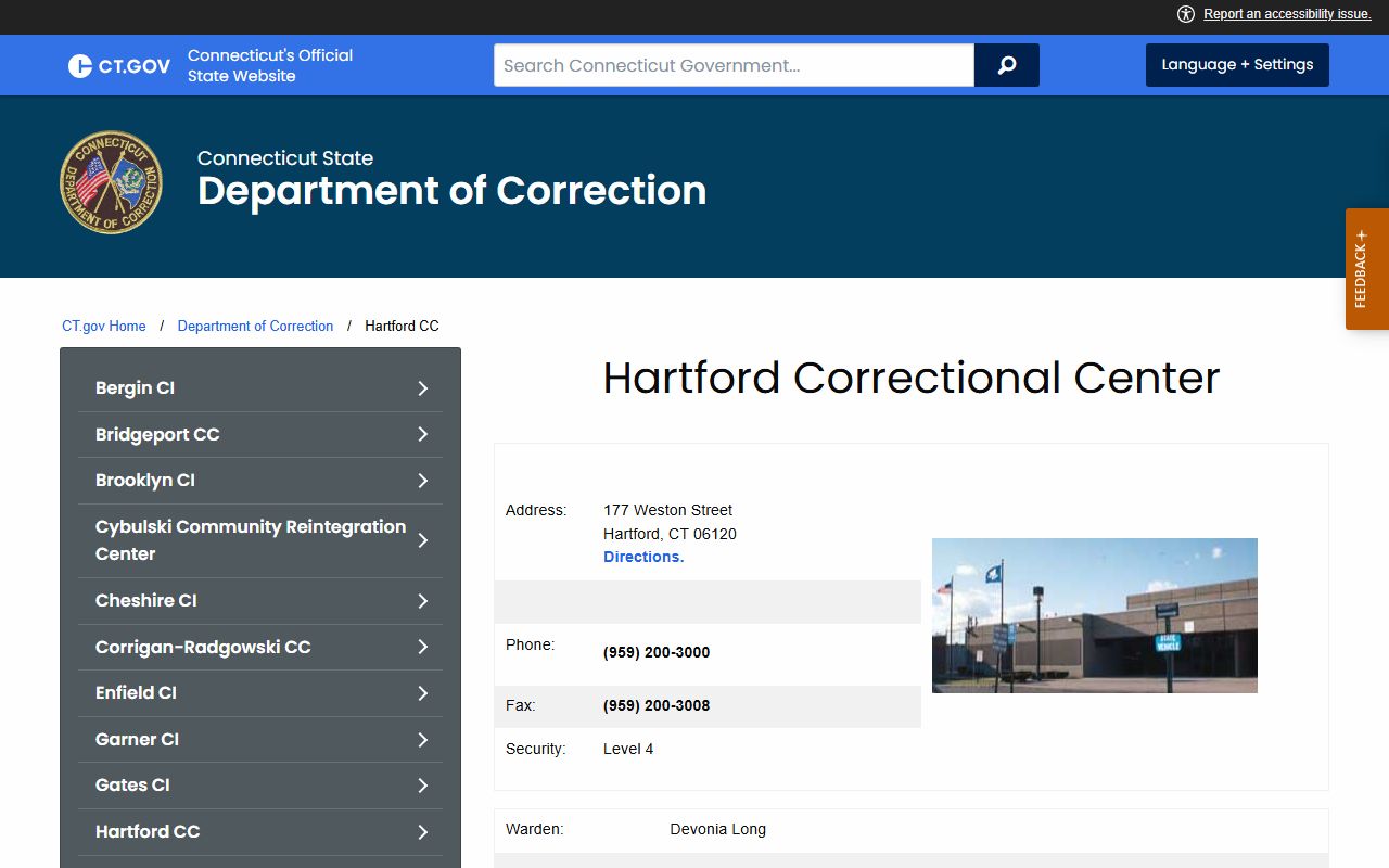 Hartford Correctional Center inmate population facility in Hartford County